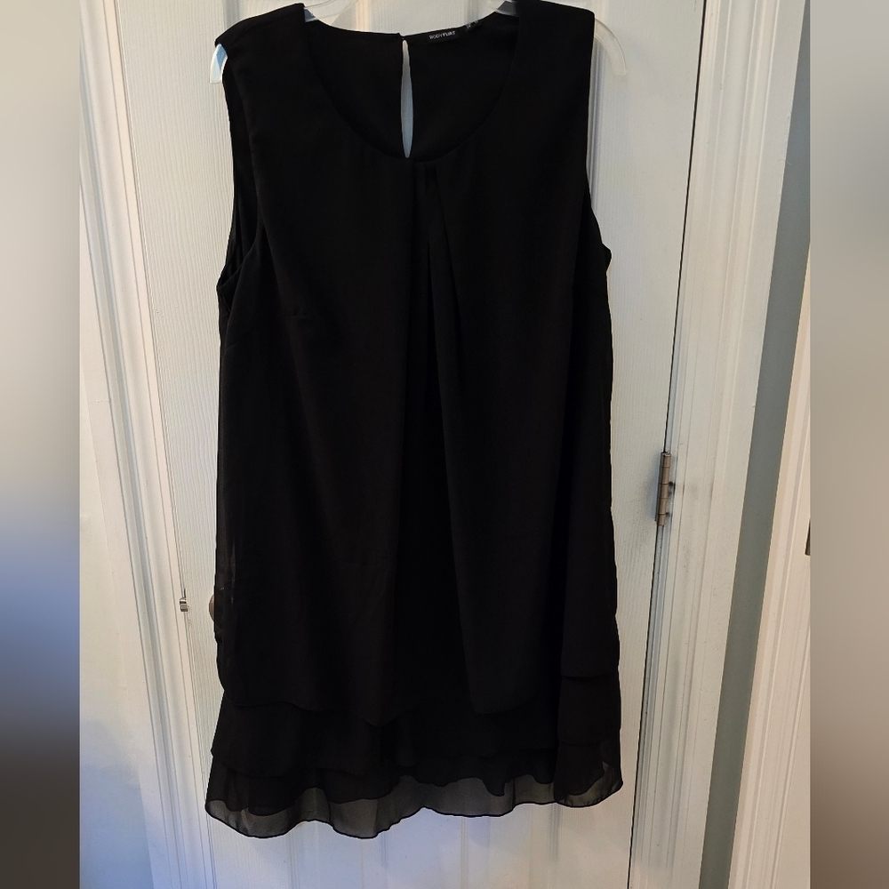 Chiffon Layered Black Sleeveless Dress, US Size 14-16 (316)